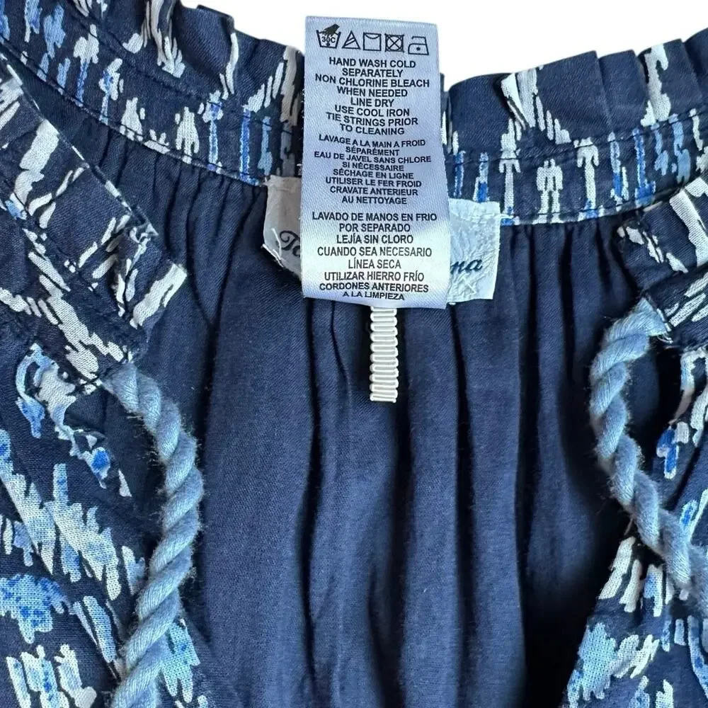 Tommy Bahama Cotton Blue Ikat Tassel Tie Sleeveless Dress Boho Coastal Ruffle S - Picture 8 of 9